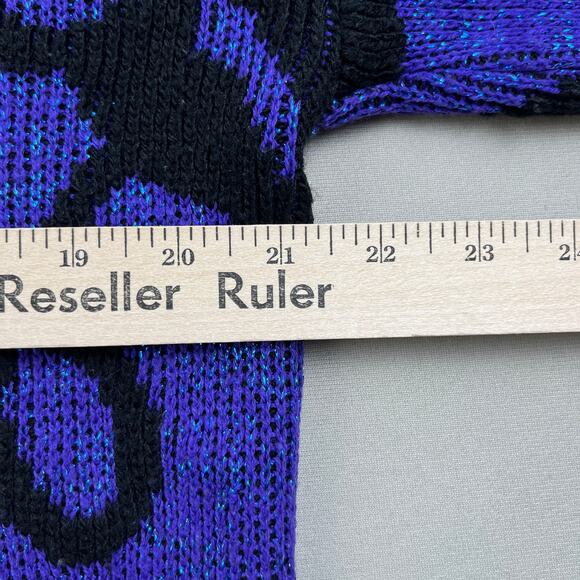 Vintage Flower Art Sweater Adult Small Purple Black Knit Floral Hippie Abstract - Picture 7 of 9